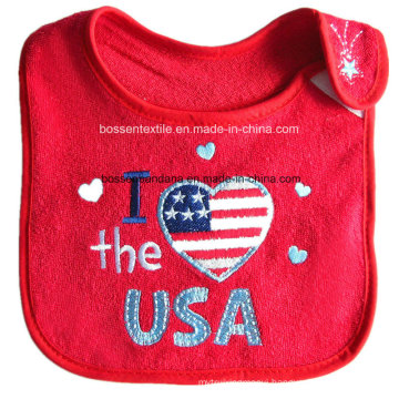 Promotional Cheap Red Cotton Terry Cloth Red Embroidered Applique Baby Drool Bib